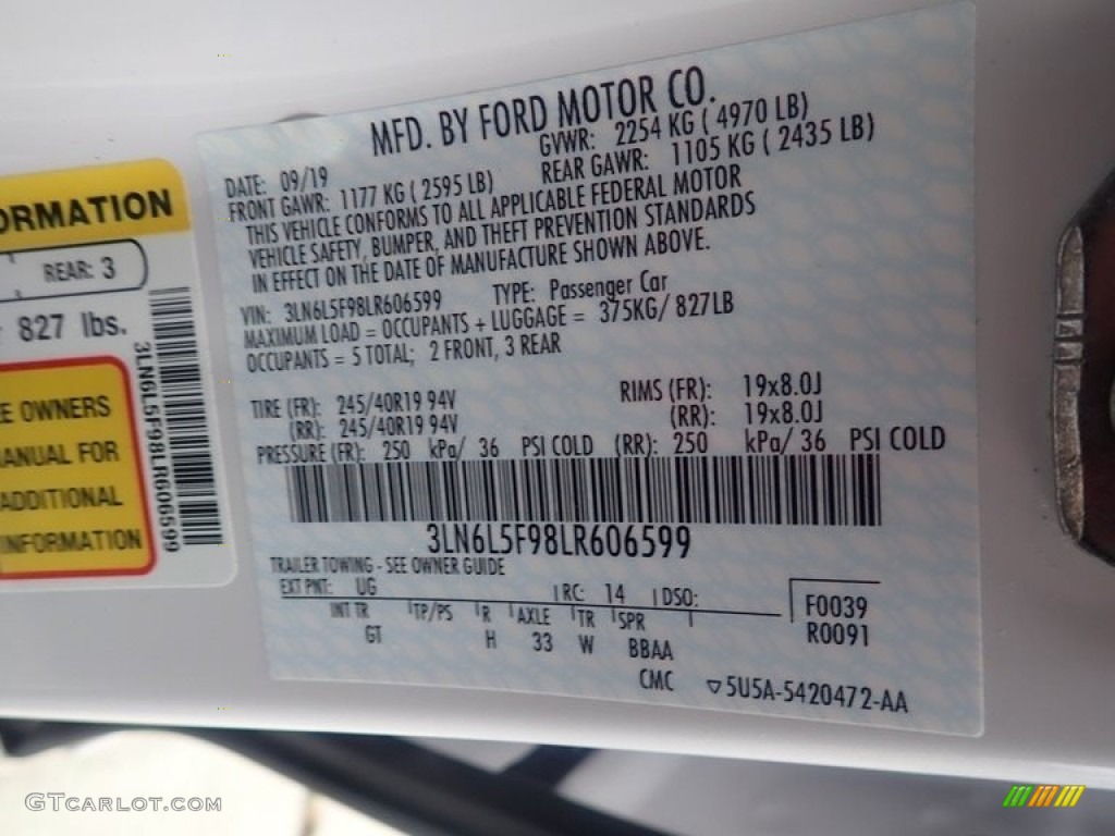 2020 MKZ Color Code UG for White Platinum Photo #145516388