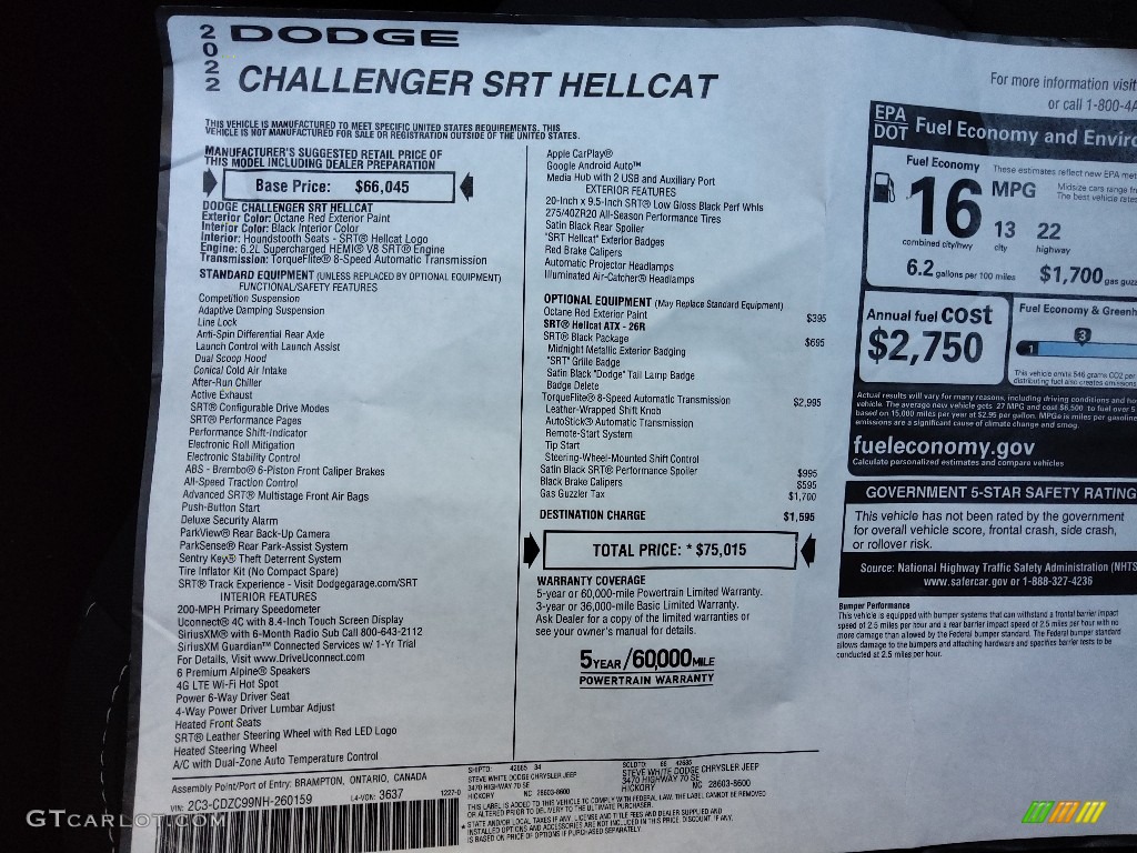 2022 Challenger SRT Hellcat - Octane Red Pearl / Black photo #28