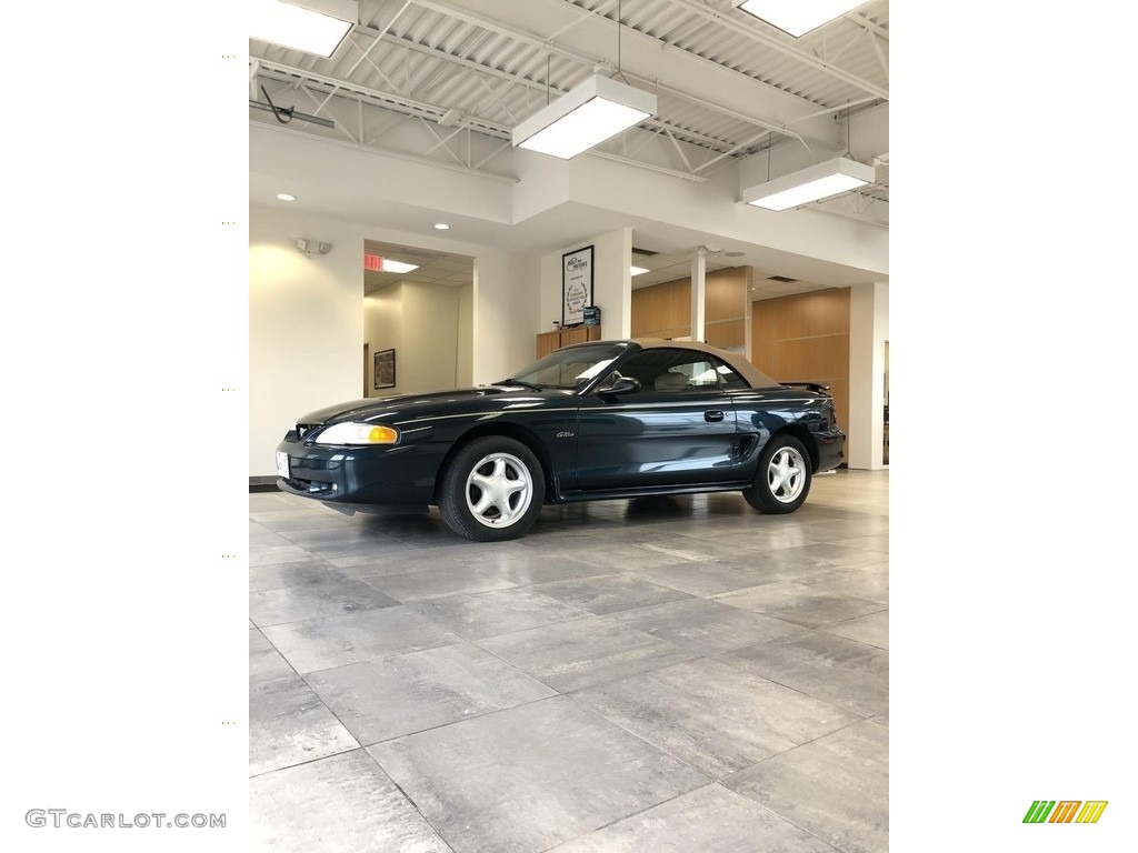 1996 Mustang GT Convertible - Deep Forest Green Metallic / Saddle photo #1