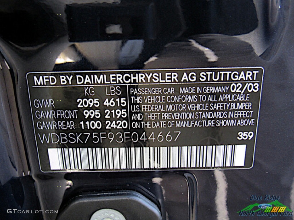 2003 SL Color Code 359 for Capri Blue Metallic Photo #145524512