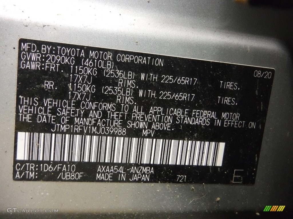 2021 RAV4 Color Code 1D6 for Silver Sky Metallic Photo #145528259