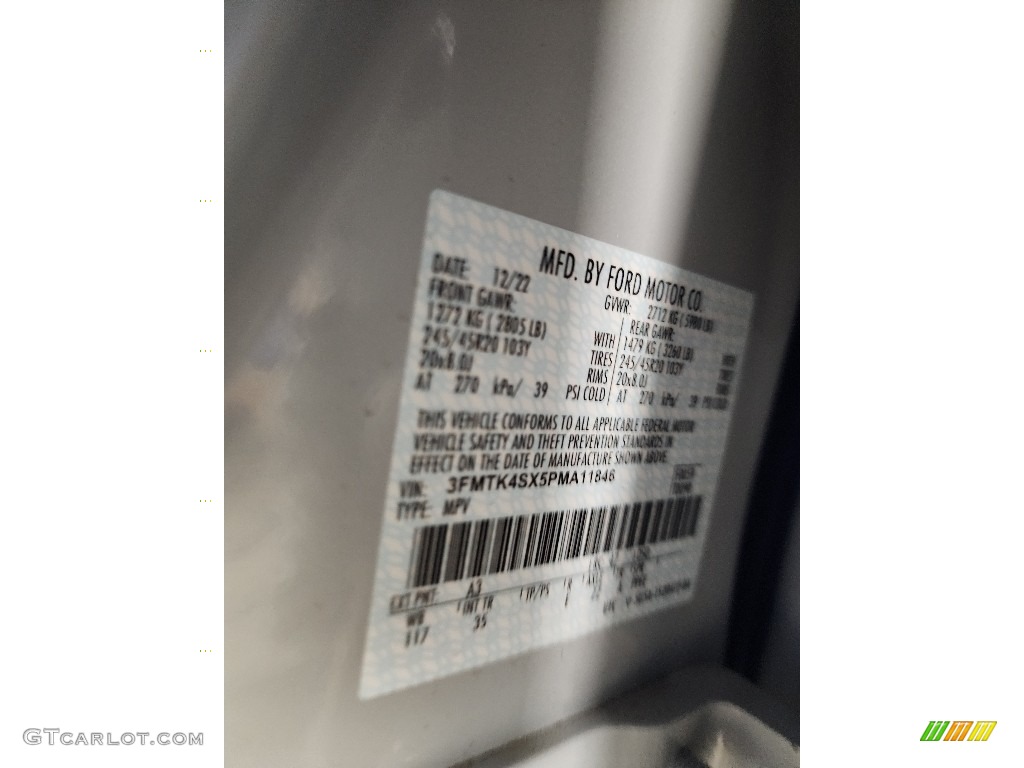2023 Mustang Mach-E Color Code A3 for Space White Metallic Photo #145532883