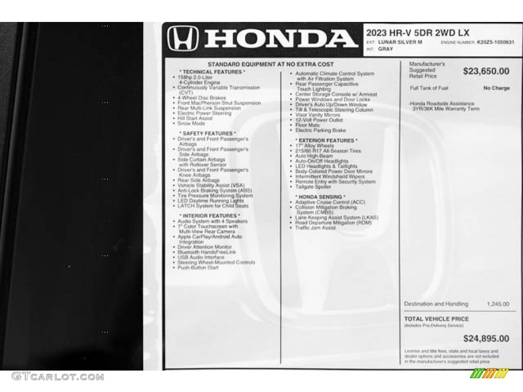 2023 Honda HR-V LX Window Sticker Photo #145533618