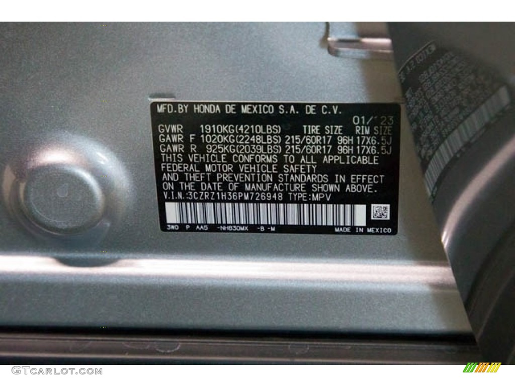 2023 HR-V Color Code NH830MX for Lunar Silver Metallic Photo #145533654