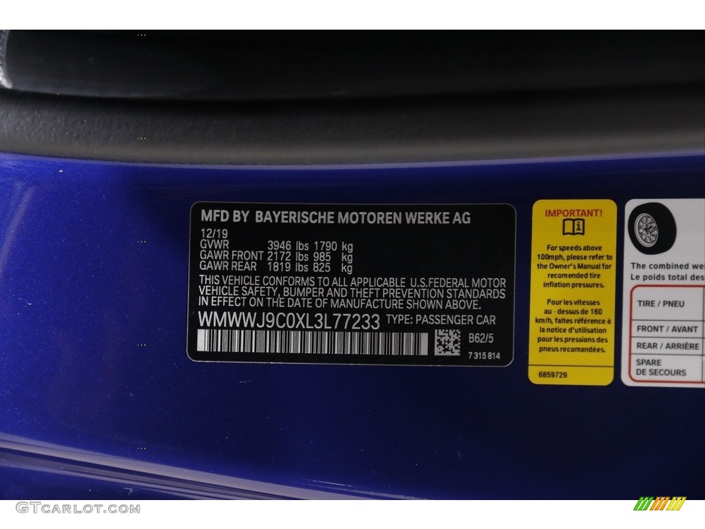 2020 Convertible John Cooper Works - Starlight Blue Metallic / JCW Double Stripe Carbon Black photo #23