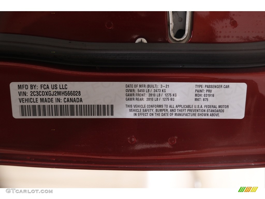 2021 Charger Color Code PRV for Octane Red Pearl Photo #145536717