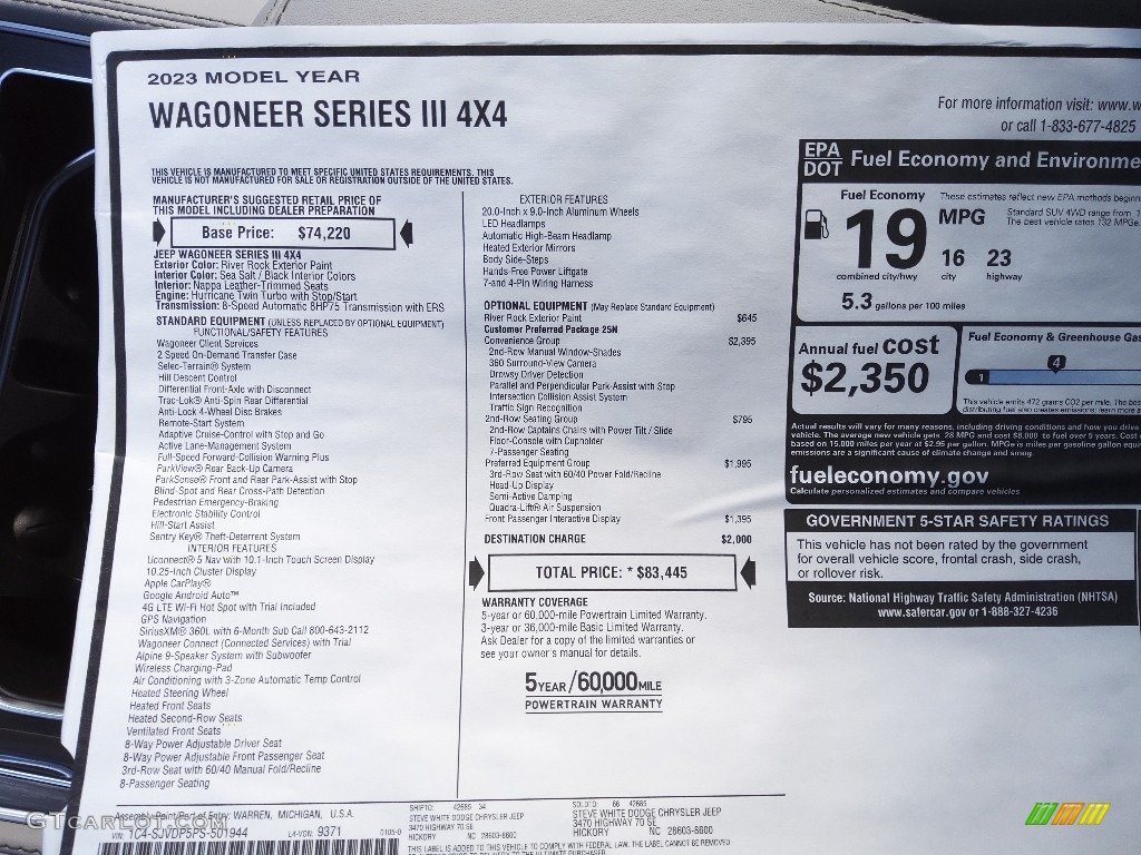 2023 Jeep Wagoneer Series III 4x4 Window Sticker Photo #145540702