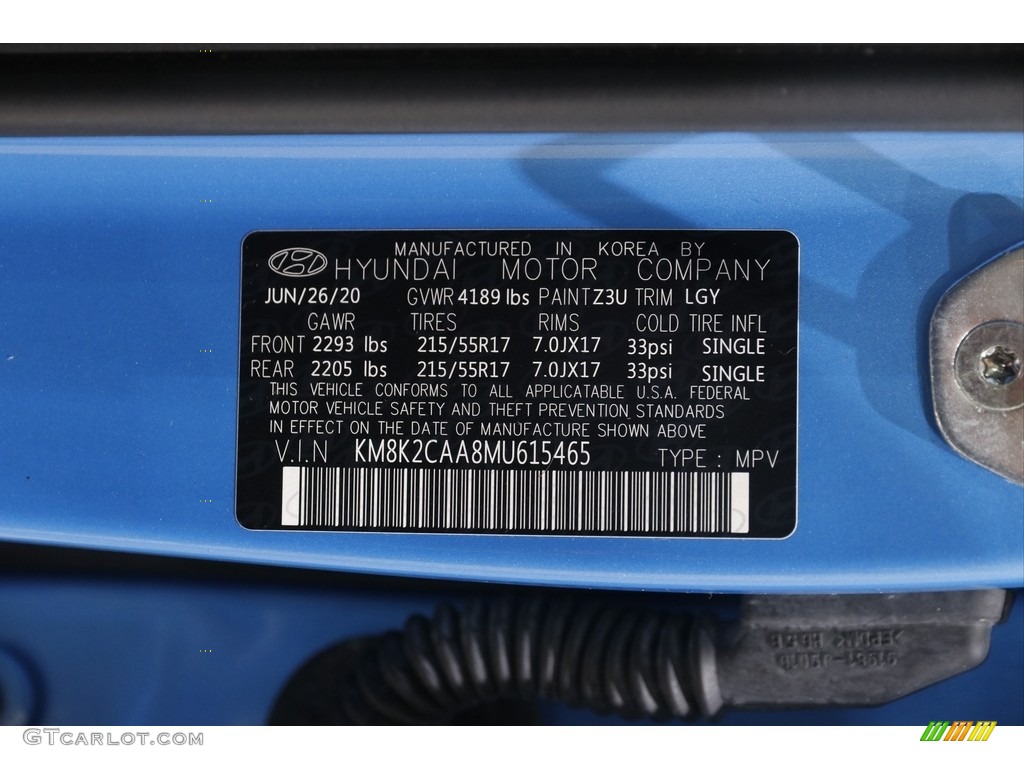 2021 Hyundai Kona SEL AWD Color Code Photos