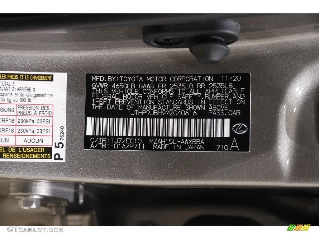 2021 UX Color Code 1J7 for Atomic Silver Photo #145549972