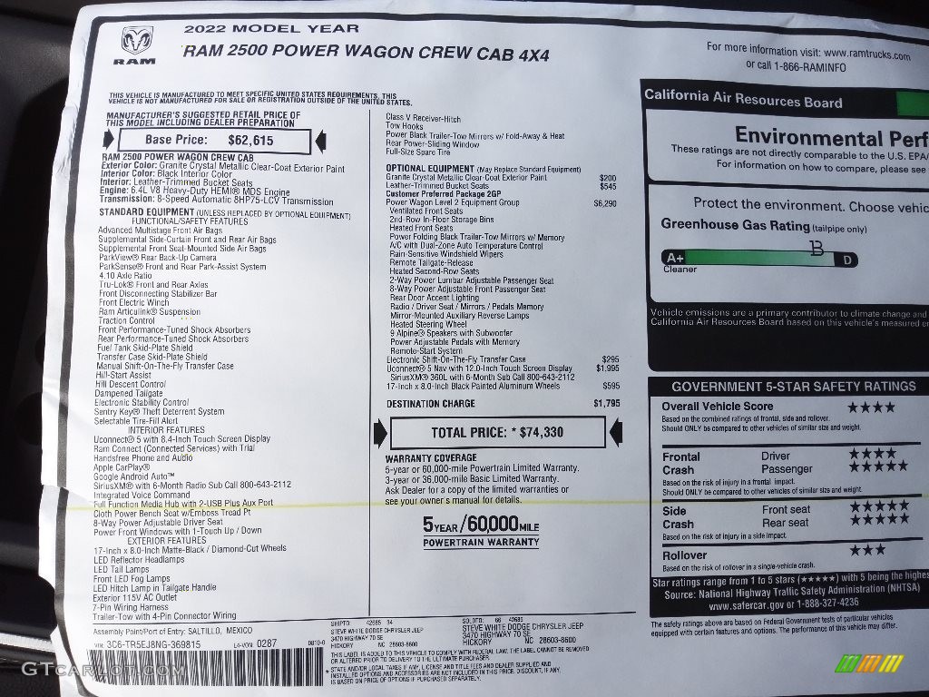2022 Ram 2500 Power Wagon Crew Cab 4x4 Window Sticker Photos