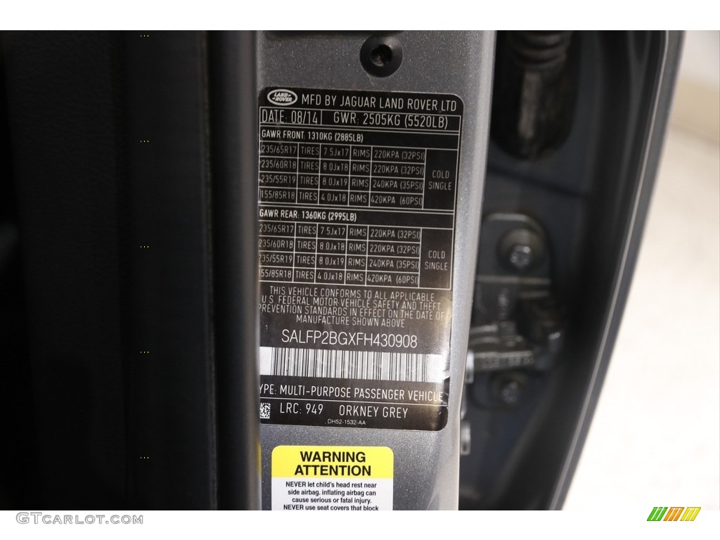 2015 LR2 Color Code 949 for Orkney Grey Metallic Photo #145567700