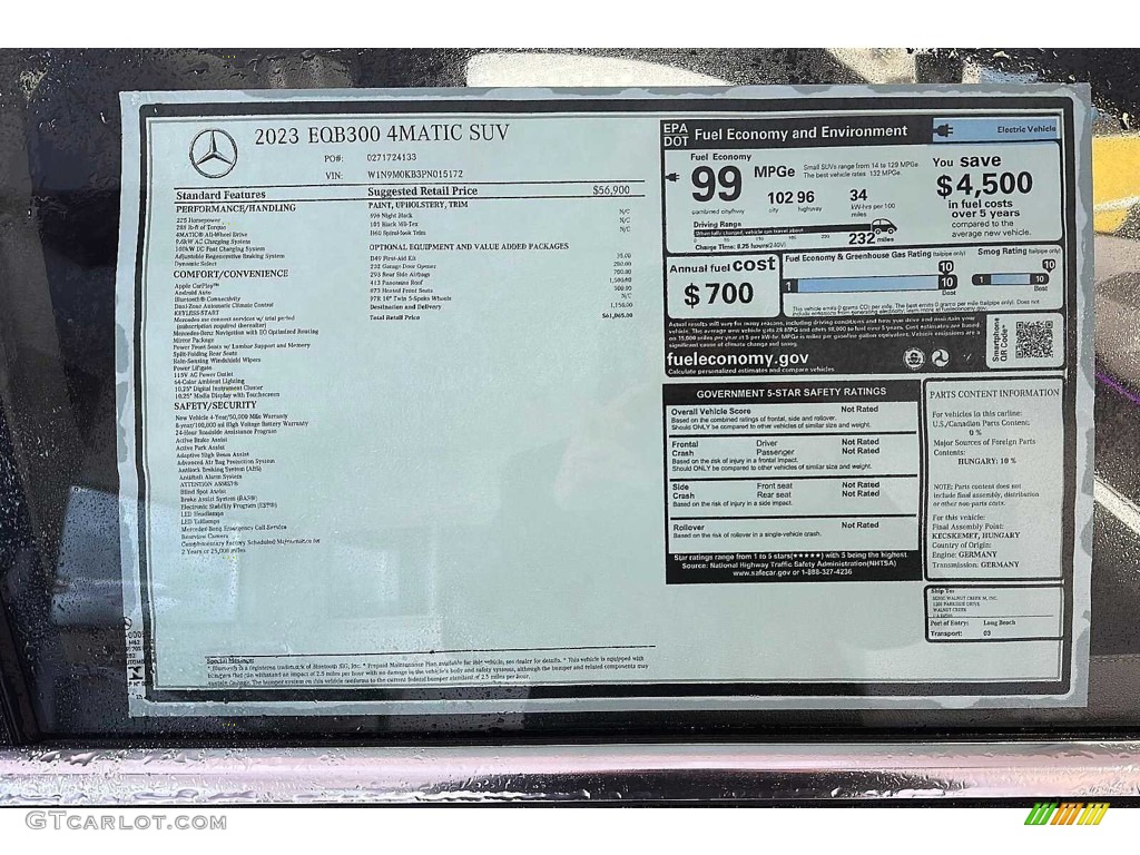 2023 Mercedes-Benz EQB 300 4Matic Window Sticker Photo #145568664