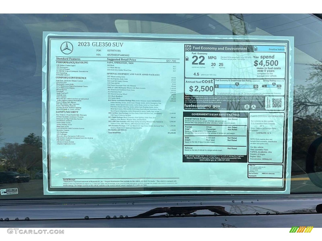 2023 Mercedes-Benz GLE 350 4Matic Window Sticker Photo #145569774