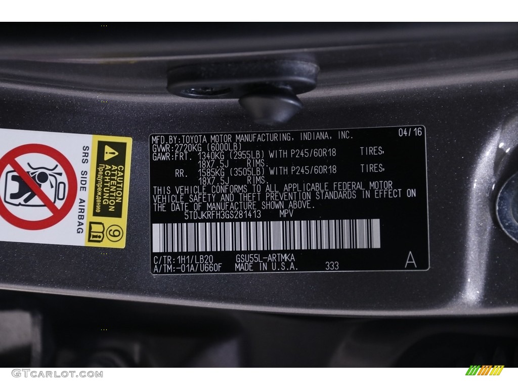 2016 Highlander XLE - Predawn Gray Mica / Black photo #24