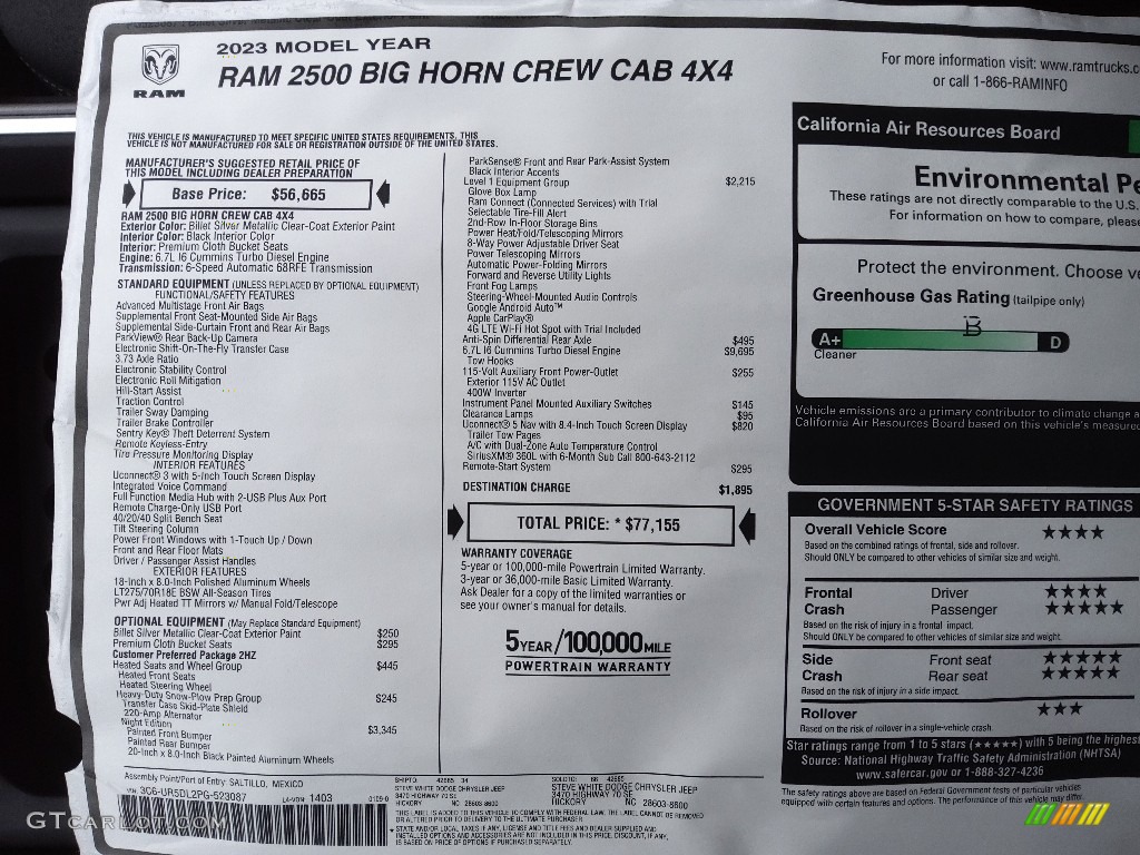2023 Ram 2500 Big Horn Crew Cab 4x4 Window Sticker Photo #145571895