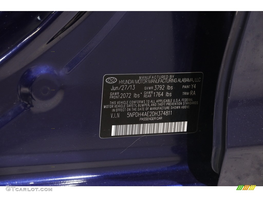 2013 Elantra GLS - Indigo Night / Gray photo #19
