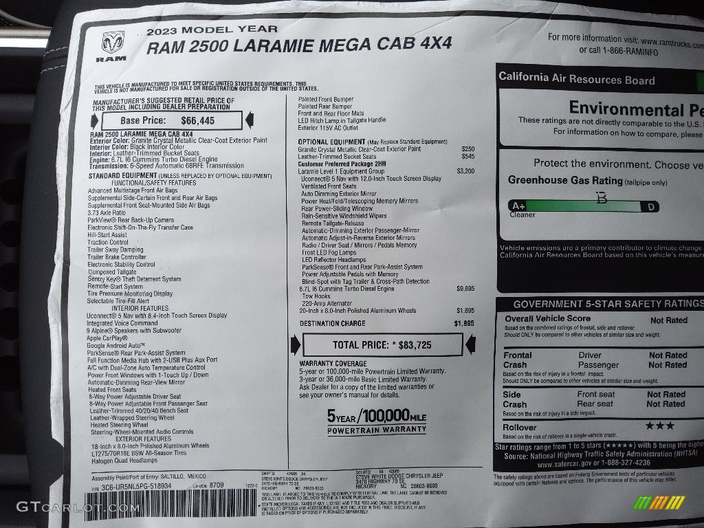 2023 Ram 2500 Laramie Mega Cab 4x4 Window Sticker Photo #145573659