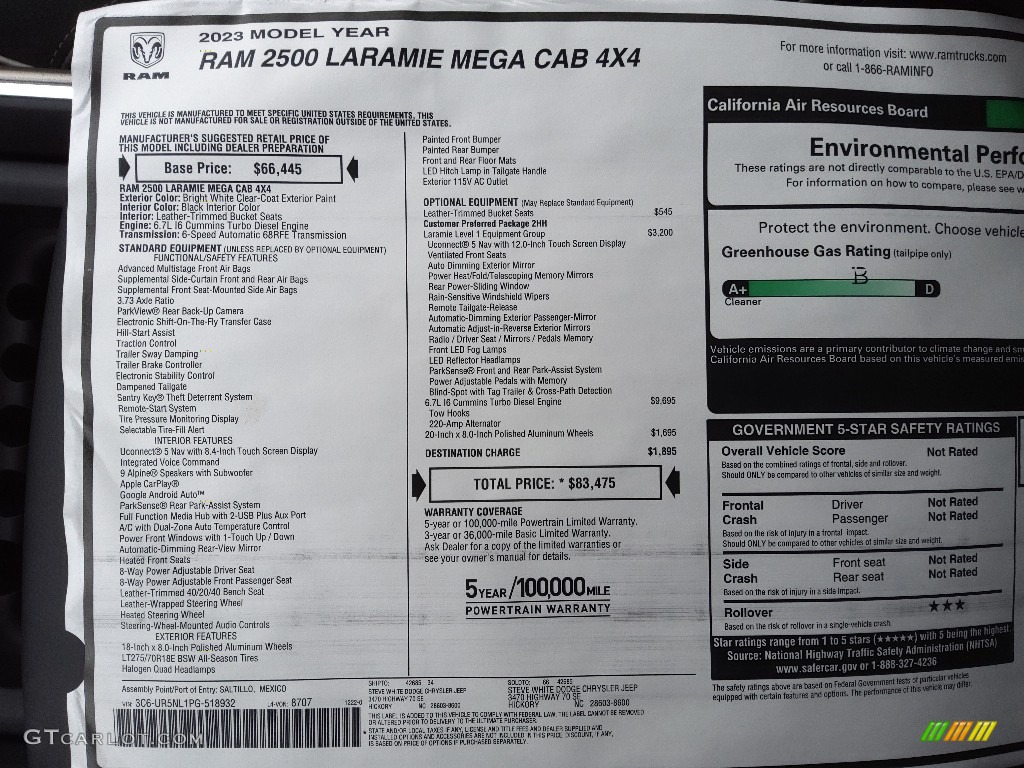 2023 Ram 2500 Laramie Mega Cab 4x4 Window Sticker Photos