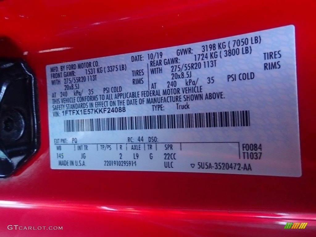 2019 F150 Color Code PQ for Race Red Photo #145576490