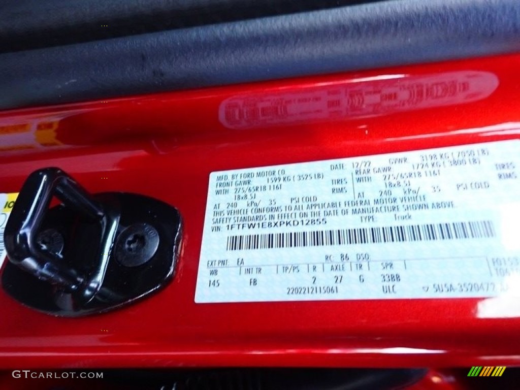 2023 F150 Color Code EA for Hot Pepper Red Metallic Photo #145577066