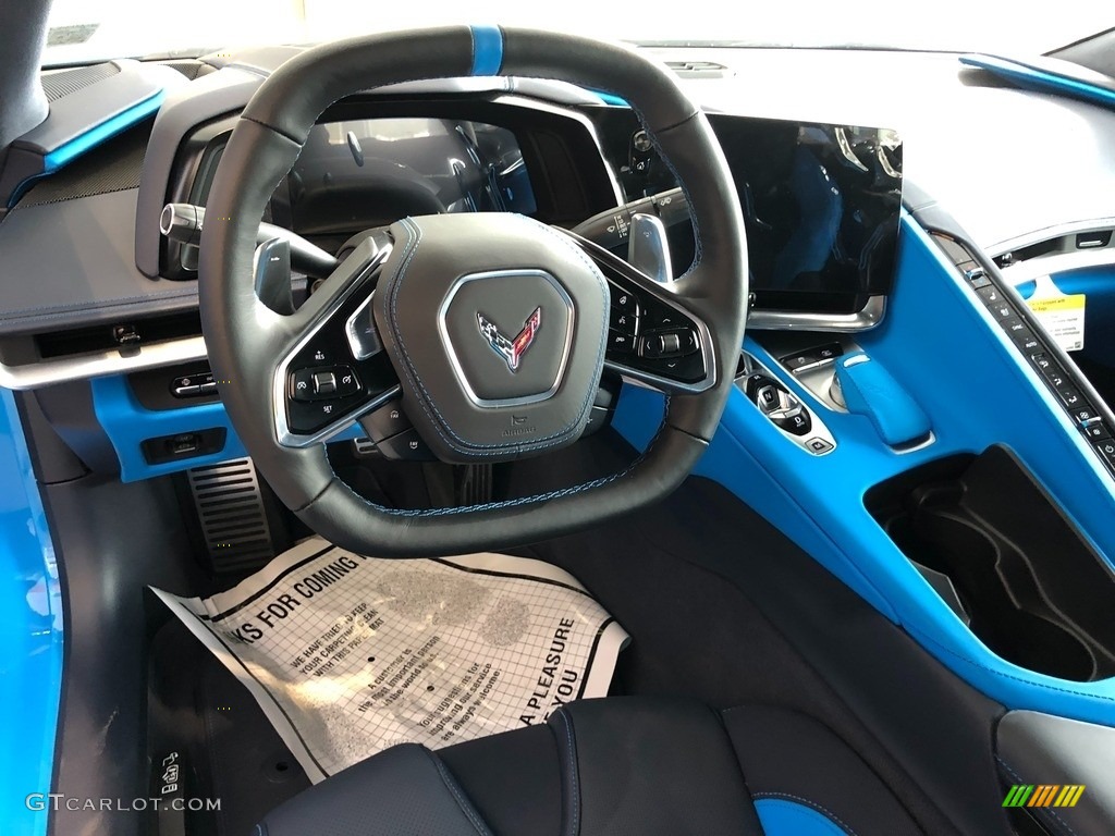 2022 Chevrolet Corvette Stingray Coupe Tension Blue/­Twilight Blue Dipped Steering Wheel Photo #145583501