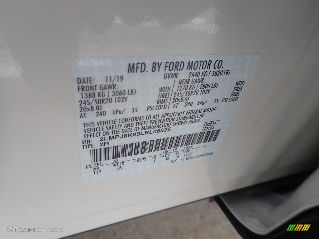 2020 Nautilus Color Code AZ for Pristine White Photo #145584034