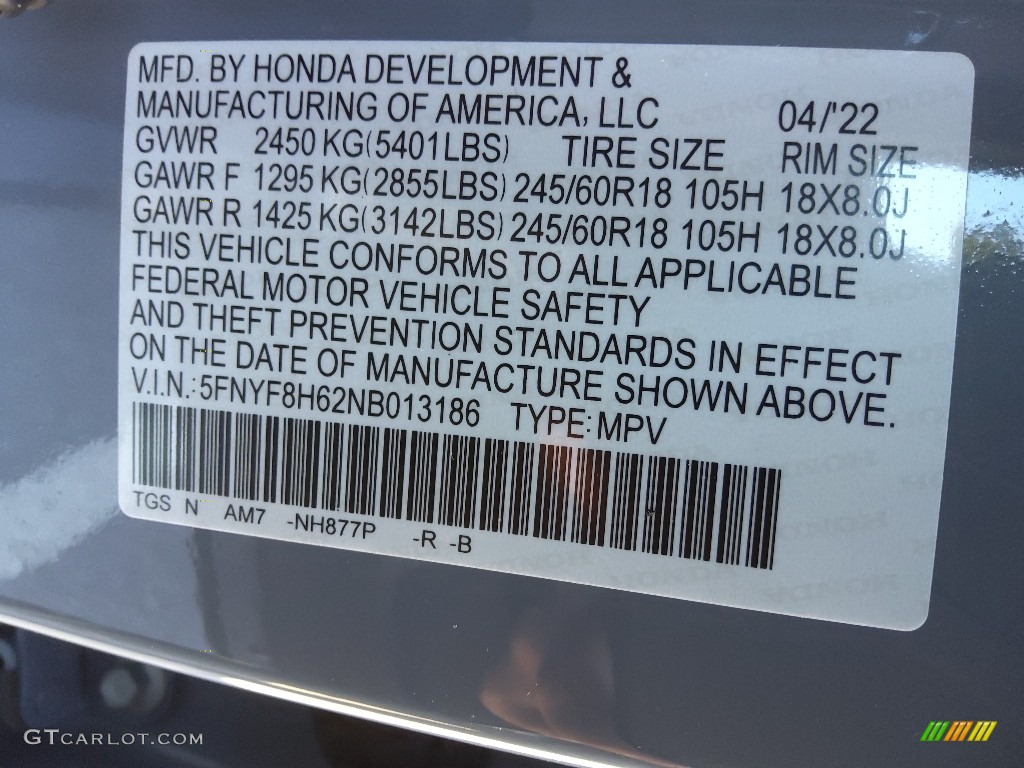 2022 Honda Passport TrailSport AWD Color Code Photos