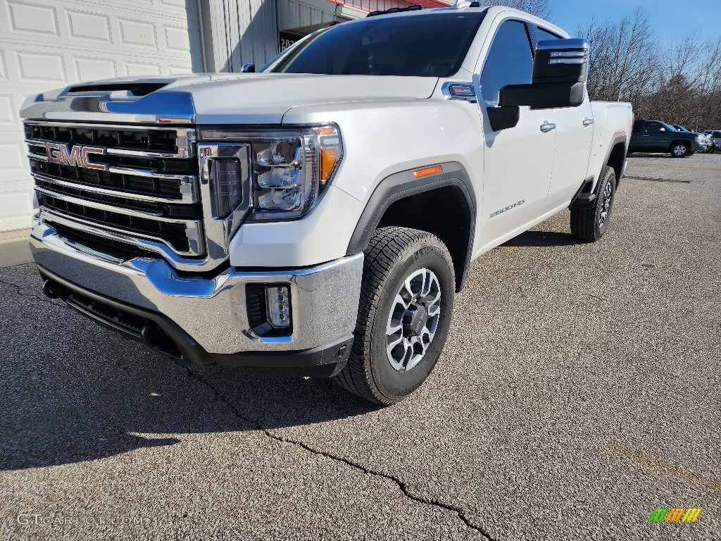 White Frost Tricoat 2022 GMC Sierra 2500HD SLT Crew Cab 4WD Exterior Photo #145588115