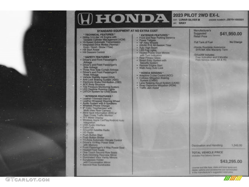 2023 Honda Pilot EX-L Window Sticker Photo #145589531