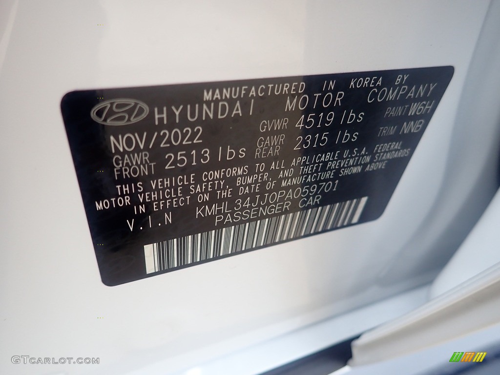 2023 Sonata Color Code W6H for Serenity White Photo #145595523