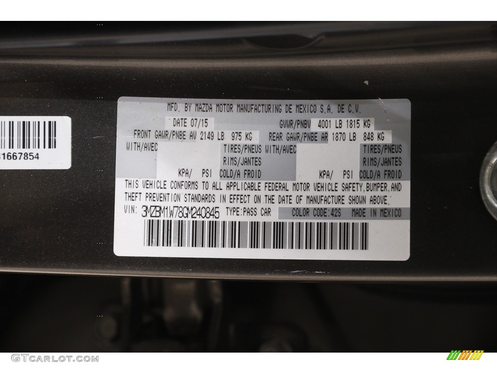 2016 MAZDA3 Color Code 42S for Titanium Flash Mica Photo #145600424