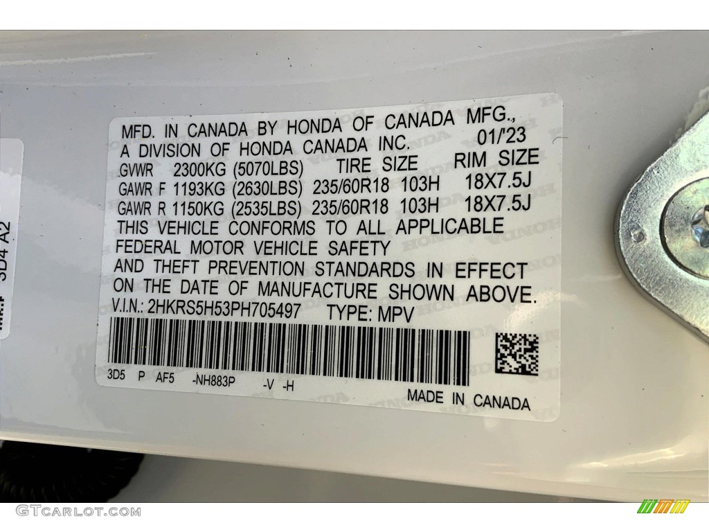 2023 CR-V Color Code NH883P for Platinum White Pearl Photo #145605852