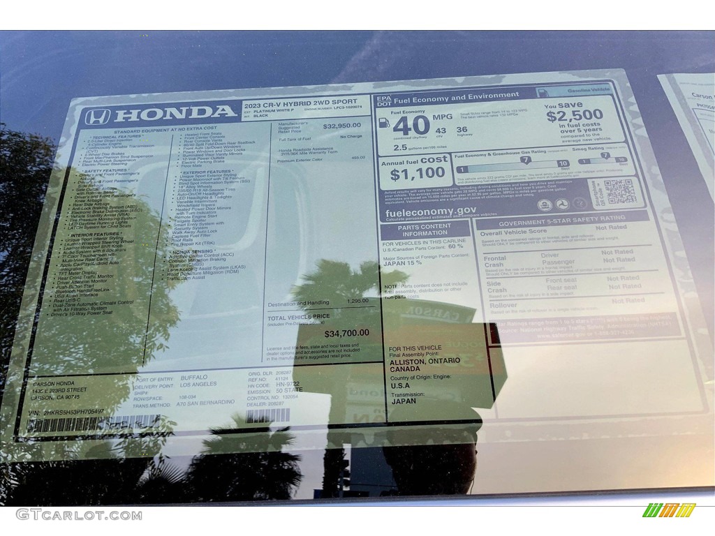 2023 Honda CR-V Sport AWD Hybrid Window Sticker Photo #145605894