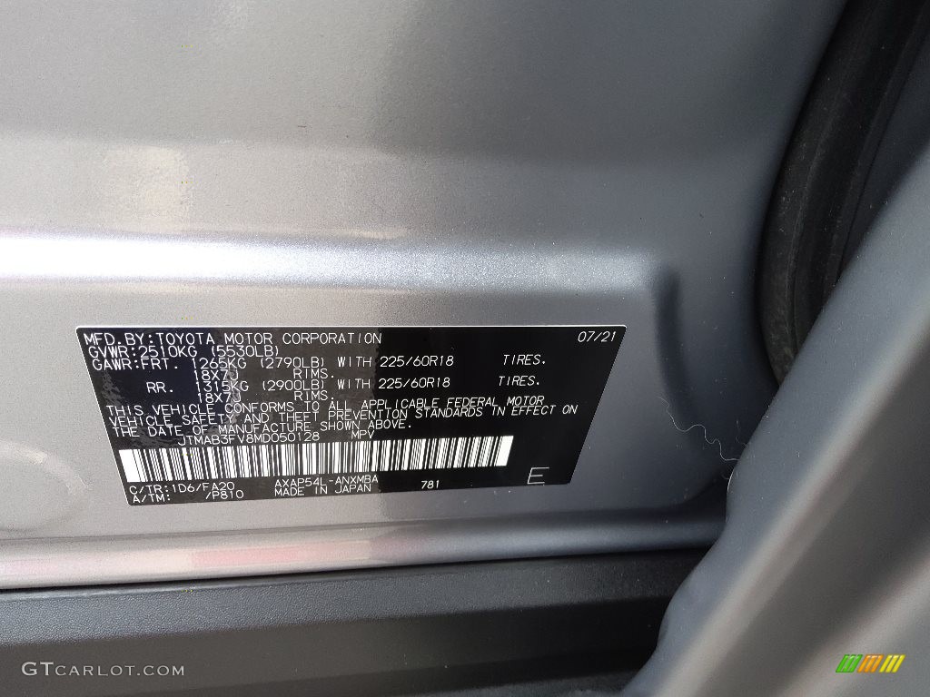 2021 RAV4 Color Code 1D6 for Silver Sky Metallic Photo #145606044