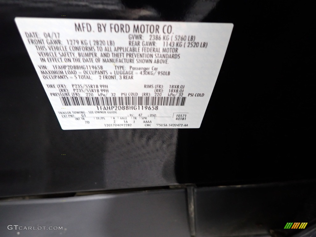 2017 Ford Taurus SE Color Code Photos