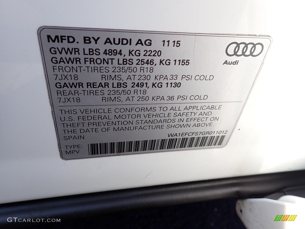 2016 Q3 2.0 TSFI Premium Plus quattro - Cortina White / Rock Gray photo #20