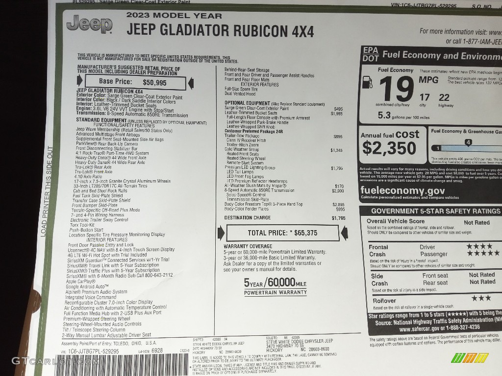 2023 Gladiator Rubicon 4x4 - Sarge Green / Dark Saddle/Black photo #30