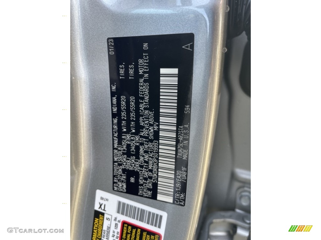 2023 Highlander Color Code 1J9 for Celestial Silver Metallic Photo #145623389