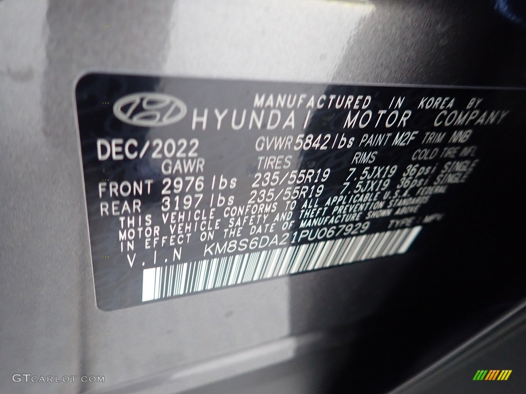2023 Santa Fe Hybrid Color Code M2F for Portofino Gray Photo #145625012
