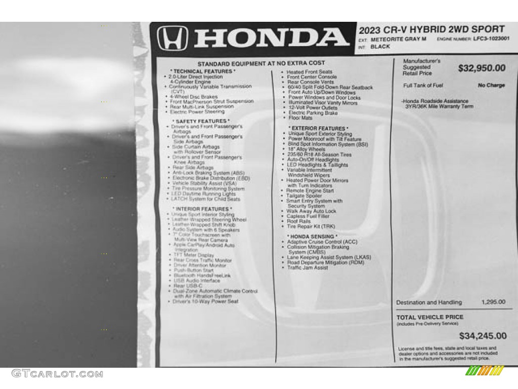 2023 Honda CR-V Sport Hybrid Window Sticker Photo #145640708