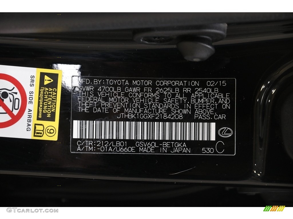 2015 Lexus ES 350 Sedan Color Code Photos