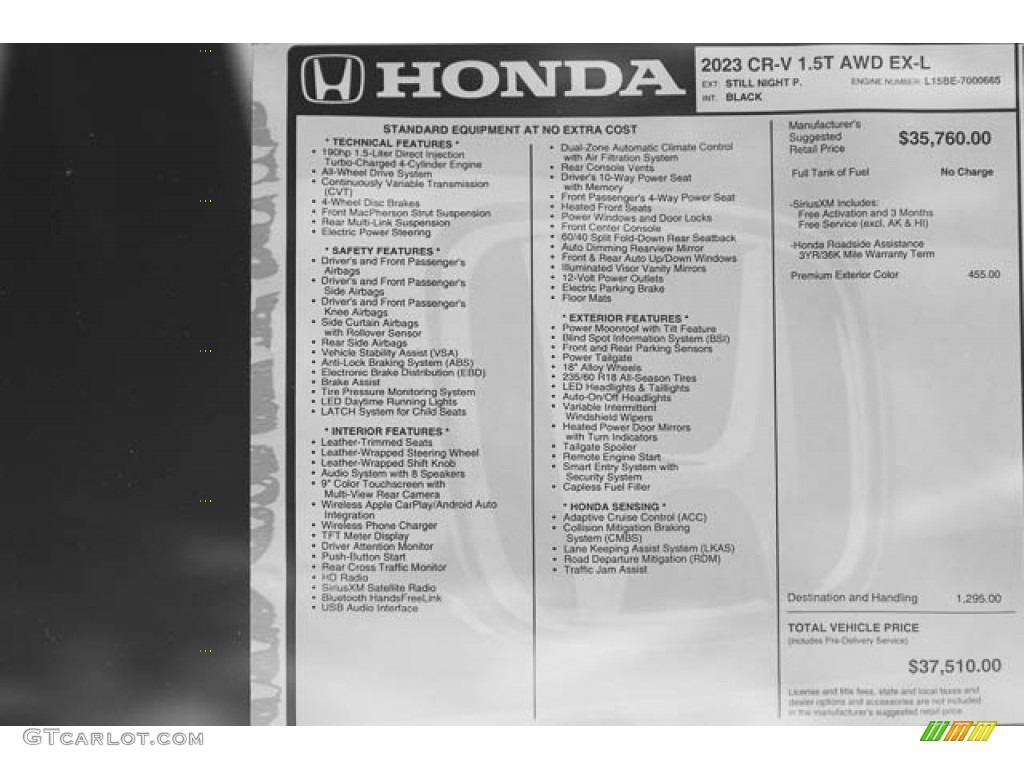 2023 Honda CR-V EX-L Window Sticker Photos