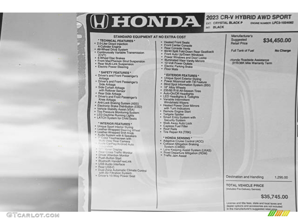 2023 Honda CR-V Sport AWD Hybrid Window Sticker Photo #145642811