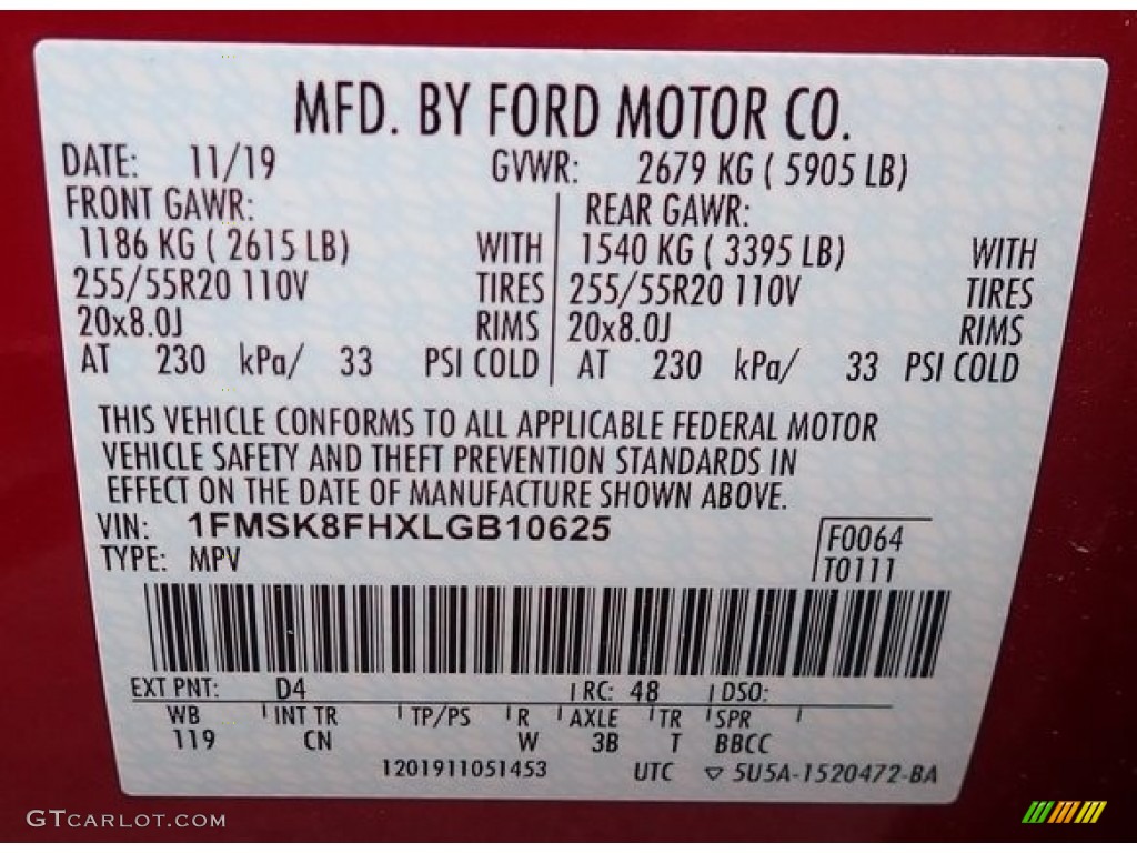 2020 Explorer Limited 4WD - Rapid Red Metallic / Sandstone photo #46