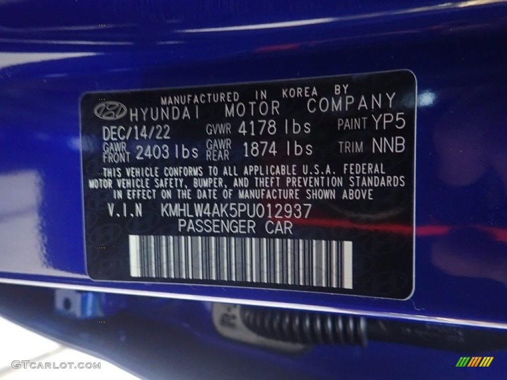 2023 Elantra N Color Code YP5 for Intense Blue Photo #145644262