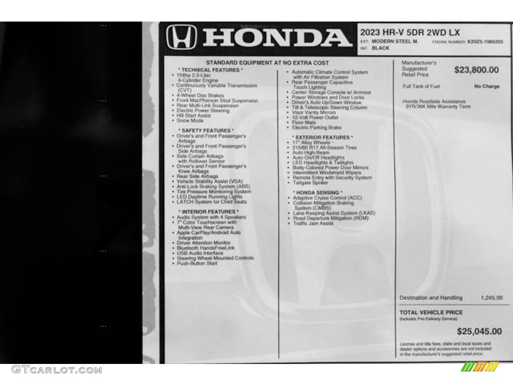 2023 Honda HR-V LX Window Sticker Photos