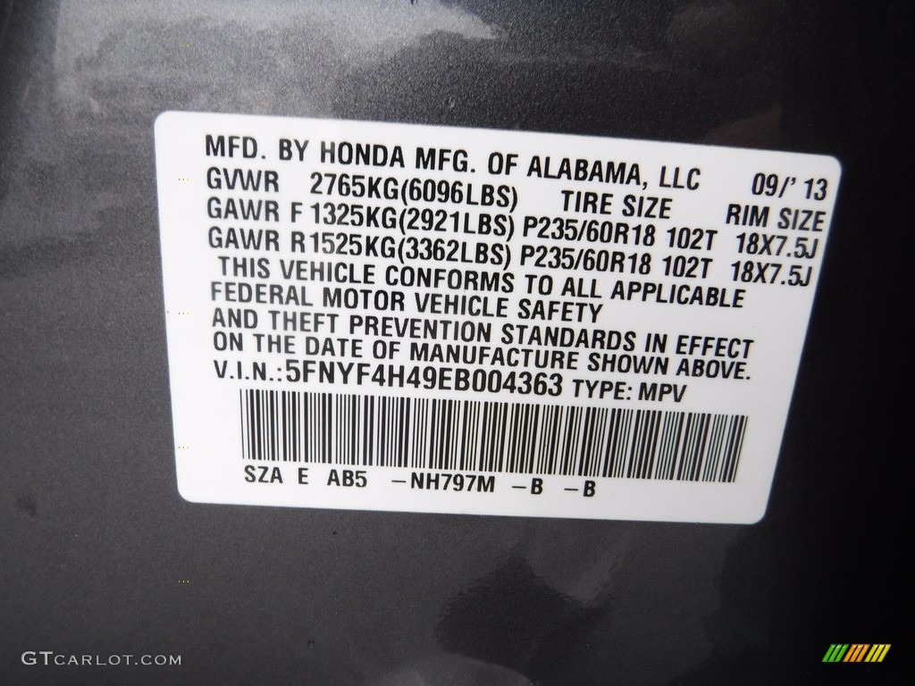 2014 Pilot EX 4WD - Modern Steel Metallic / Gray photo #27