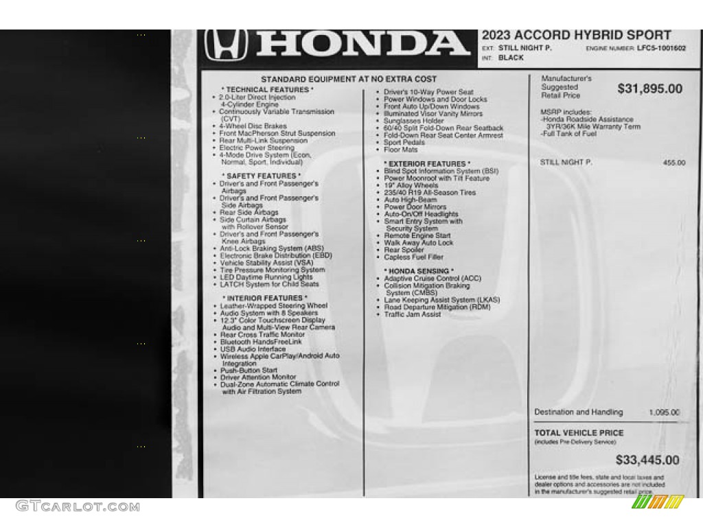 2023 Honda Accord Sport Hybrid Window Sticker Photo #145651303