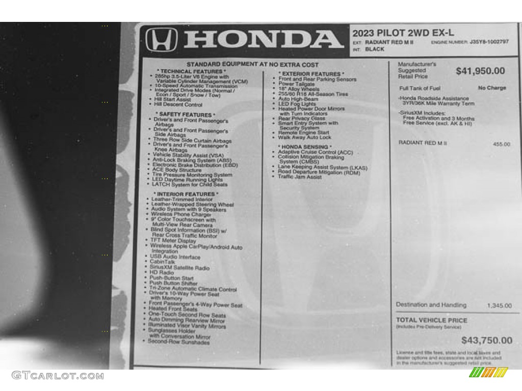 2023 Honda Pilot EX-L Window Sticker Photo #145651657
