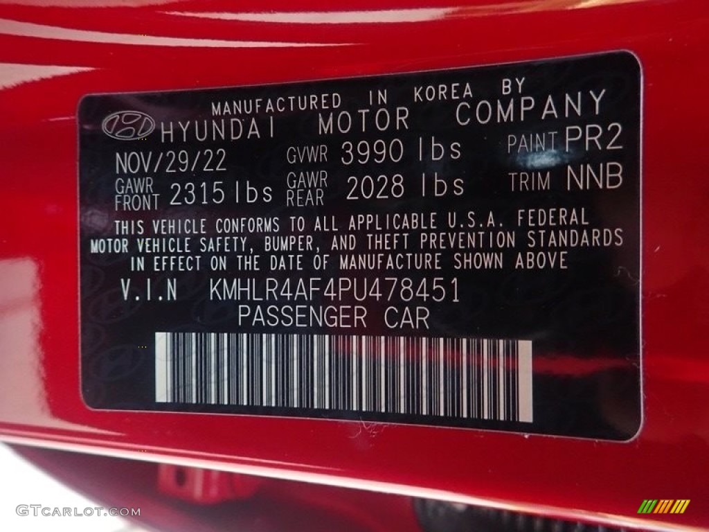 2023 Elantra Color Code PR2 for Scarlet Red Pearl Photo #145654495